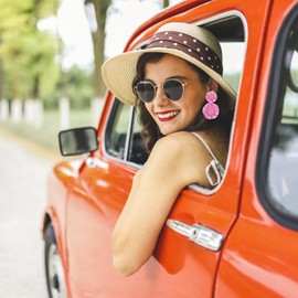 Statement Raffia Floral Earrings Boho Beaded Earrings Summer Beach Handwoven Earrings for Women Jewelry Gifts