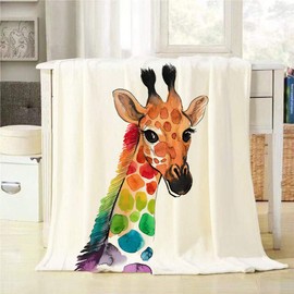 Mugod Giraffe Throw Blanket Watercolor Colorful Giraffe Decorative Soft Warm Cozy Flannel Plush Throws Blankets for Baby Toddler Dog Cat 30 X 40 Inch