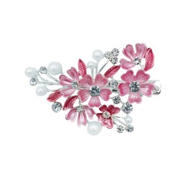 Rhinestones Flower Hair Clips for Women Girls Pearl Hairpins Duckbill Clip Hair Accessories Hair Styling Clips for Thick Thin Hair Silver Pink 3