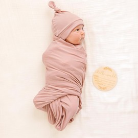 ZONEY Baby Girl Newborn Receiving Blanket with Matching Headband and Beanie Set Baby Swaddle Nursery Swaddle Wrap (Pink)