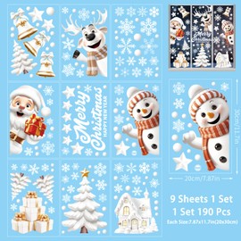 Christmas Decorations-9 Sheets Christmas Window Stickers,Santa Claus Reindeer Snowflake Window Stickers, 3D Reusable Window Displays Stickers,Party Decorations Create Atmosphere