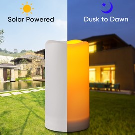 Homemory Solar Candles Outdoor Waterproof, Rechargeable Candles, Solar Powered Flameless Candles for Outdoor, Lanterns, Sensor Only, Dusk to Dawn, 3.25"x6", Set of 2