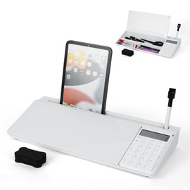 iDock Desktop Glass Whiteboard with Calculator, Dry Erase White Board, Computer Pad Keyboard Stand with to-do List Memo, Desk Organizers with Accessories for Office, Home and School