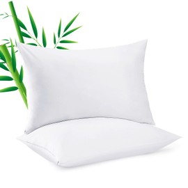 2 Pack Cooling Pillowcasess for Hot Sleepers & Night Sweats, 400 TC Bamboo Viscose Pillow Protectors, Zippered Pillow Cases Queen Size, Breathable Silky Soft Pillow Covers, White, 20x30