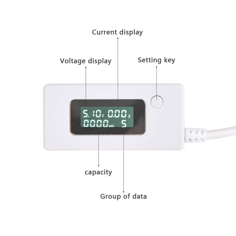 ARCELI White Tail LCD Backlight LCD Digital Display USB Ammeter