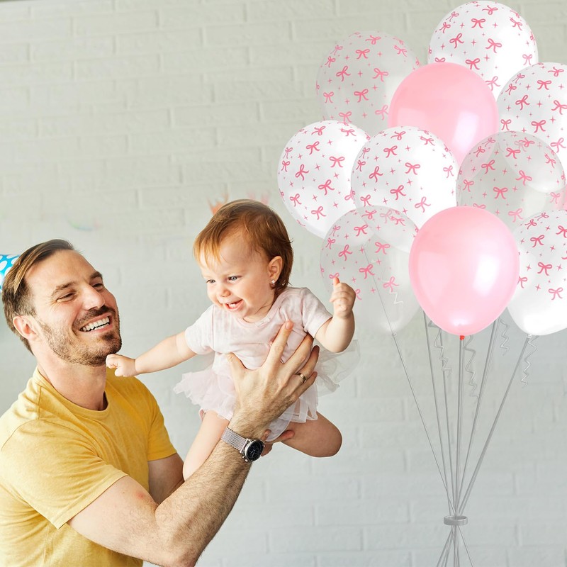 24pcs Latex Bow Balloons, 3 Styles Pink Bow Balloons Bow