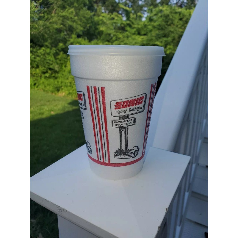 Vtg Styofoam 1980s 14 oz Cup Sonic Drive In Happy