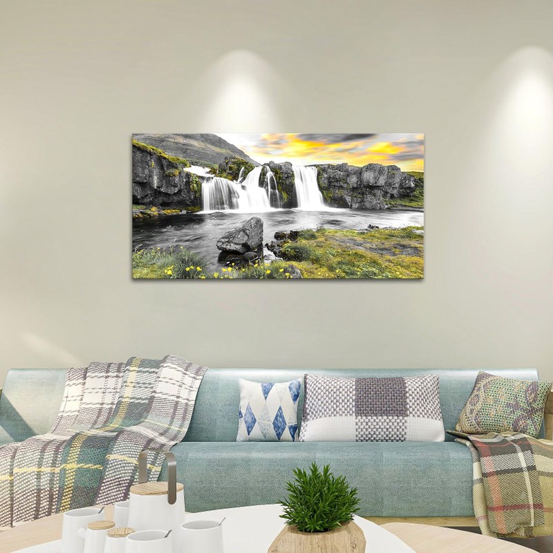 RnnJoile Waterfall Canvas Wall Art Mountain Waterfall Nature Landscape Picture
