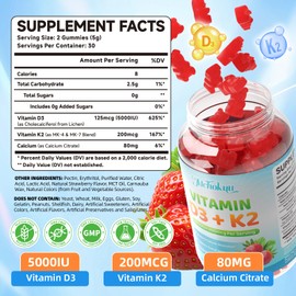 Mchokuu Vitamin D3 K2 Gummies 5000IU Sugar Free Supplement, 60 Count