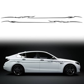 Leasinder 2Pcs 137.7'' Universal Stripe Graphics Car Auto Body Side Sticker Stripes Racing Sports Self-Adhesive Side Strip Decal Decoration Accessories for Truck SUV Off-Road Vehicles (Line Black)