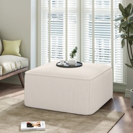 Adjustable Eco-Friendly Modern Upholstered Square Ottoman Beige Corduroy for Hotel Apartment Living Roomcolor: Beige, size: Beige + Corduroy + Foam + Plywood