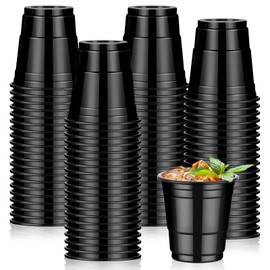 Dualshine 100 Pack 2oz Black Graduation Plastic Shot Glasses Disposable, Mini Disposable Shot Cups for Parties Weddings Beer Taste Serving Snack Sample Tastings Barbecues Picnic