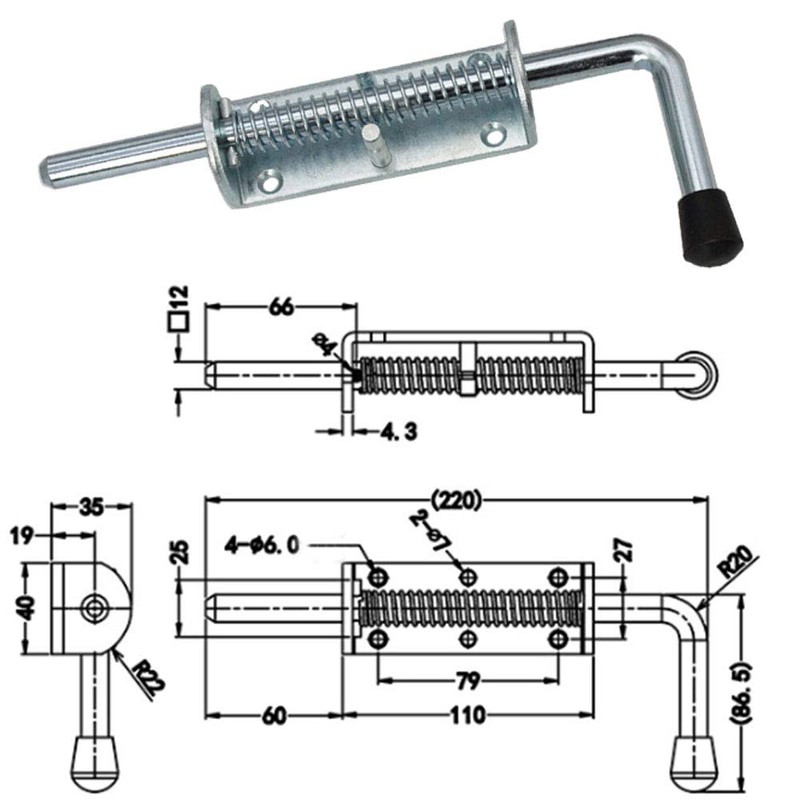 KAIISSA Spring Latch Door Bolt Bolt Galvanised Steel with Suspension