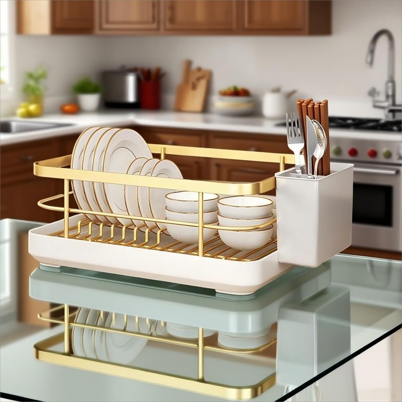 ZHQZZPH Gold Dish Racking Rack for Kitchen Counter, Carbon Steel