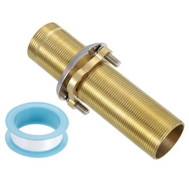 uxcell Faucet Mount Extension Shank 5"x 1.25" Brass Pipe Faucet Extension Nipple Locknut Kit Extension Threaded Lengthen Fixed High Foot with Nut and Gasket Faucet Fittings