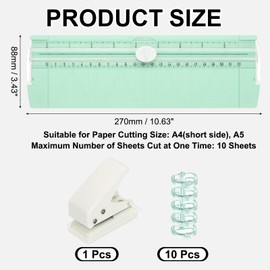 PATIKIL Paper Cutter Trimmer, A4 Straight Small Portable Paper Slide Paper Slicer with Hole Punch and Binder for Craft Cardstock, Label Card, Scrapbook, Green
