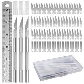 94 Pieces Scalpel Set with 3 Pieces Craft Knife Scalpel, 90 Pieces Scalpel Blades, Stainless Steel Ruler and Plastic Box for Cutting Fondant Fabric Charcoal Foil Crafts