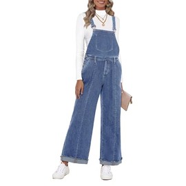 Roskiky Women's Denim Loose Fit Wide Leg Bib Stretch Baggy Jeans Y2K Comfy Jumpsuit Women's Elegant, lapis air