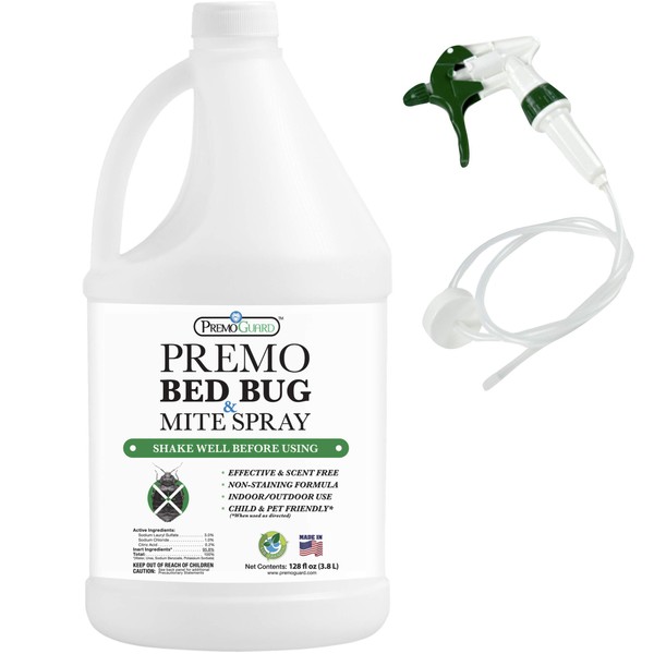 Bed Bug Killer Spray by Premo Guard 128 oz – Fast Acting Bed Bug Treatment – Stain & Scent Free – Child & Pet Safe – Best Extended Protection – Natural & Non Toxic Formula