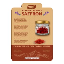 Vigr Single Origin Kashmiri Mongra Saffron (Kesar) - Farm Direct from Pampore, Lab Tested & AYUSH Certified, Grade A++, 100% Pure Handpicked Threads, Highest Crocin Content (1g (0.035 oz))