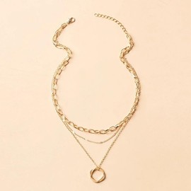 IQIC Gold Layered Circle Necklace for Women Silver Herringbone Stackable Choker Necklace Dainty Circle Pendant Necklaces Trendy Jewelry