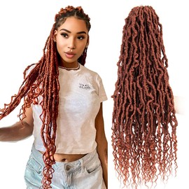 SERENDIPA Boho Faux Locs Curly End, 24 Inch Long Pre-Looped Soft Crochet Goddess Locs Synthetic Hair (6 Packs, 350#, Ginger Red)