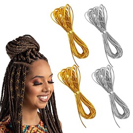 4 Pieces 5M Hair Strings for Braids Hair Accessory String, Hair Wrap String Dreadlock Braiding Rope Silver Gold Braiding Hair Deco Styling Hair Braiding String for Hair Braiding Twist Gift Hang Tags