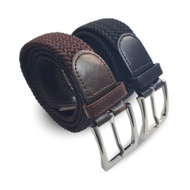 Safekeepers Elastic Belt - Braided Belt - Fabric for Men and Women - Unisex - Stretchy Comfort Top, 2 Pack: Black and Brown