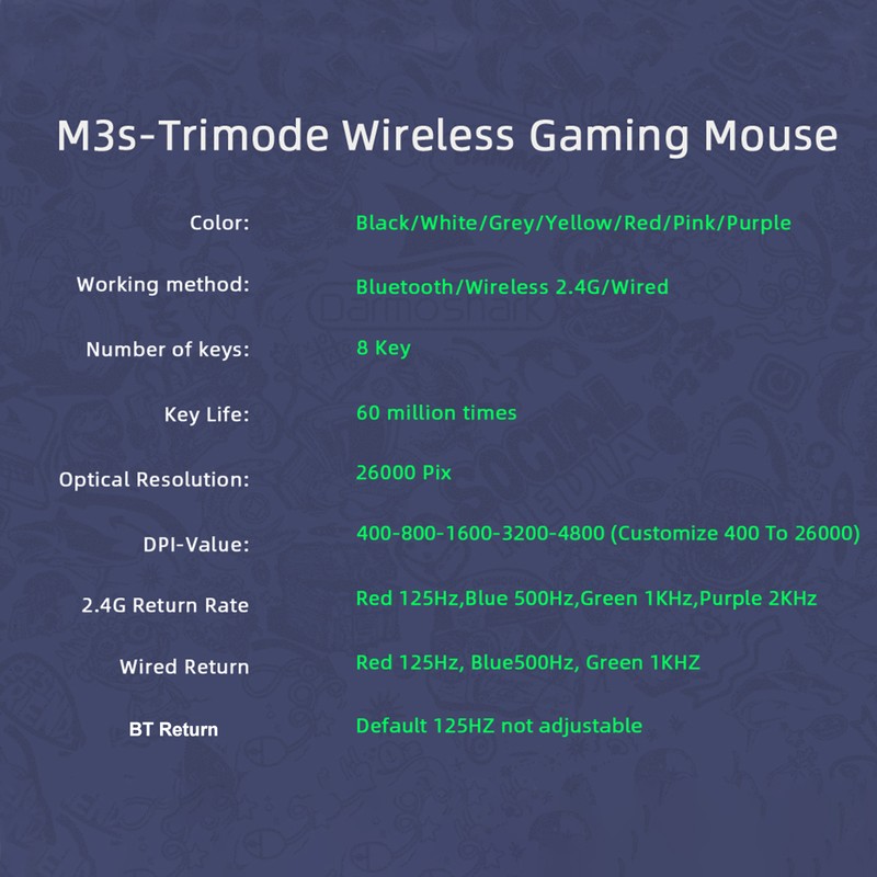 Darmoshark M3s Mini 2KHz E-sports Gaming Mouse Rechargeable Wired 2.4G
