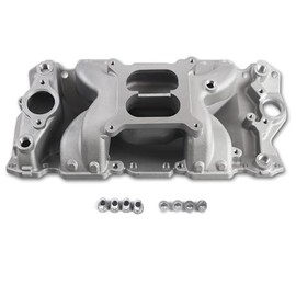 JGhyperX JGhyperX 2026 Intake Manifold Aluminum Dual Plane Compatible with Chevy SBC Small Block air gap 7501 1955-86 262 265 267 283 302 305 307 327 350 400 V8 01Silver