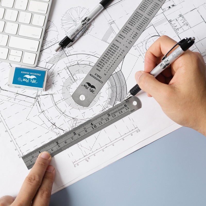Mr. Pen Steel Rulers, 6 inch and 12 inch Metal