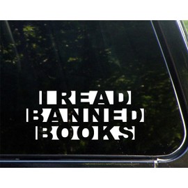 I Read Banned Books - 8-3/4" x 3-3/4" - Vinyl Die Cut Decal/Bumper Sticker for Windows, Cars, Trucks, Laptops, Etc.