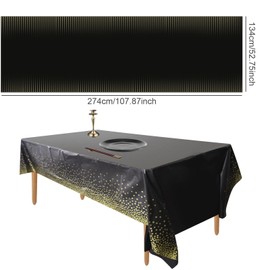 HXMJIED 3 Pack Christmas Table Cloth, Black and Gold Dot Tablecloth, 137x274cm Party Disposable Tablecloths, Plastic Tablecloth, Confetti Disposabletable Cover, Rectangular Party Table Cover