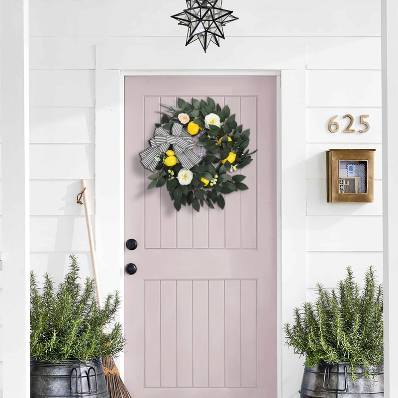 Summer Yellow Lemon Roses Wreath Front Door Artificial Spring Flowers