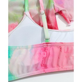 WYTbaby Girls' 4-Piece Bikini Set Hawaiian Beach Swimming Costume for Children 8-12 Years, pink, 8-9 years