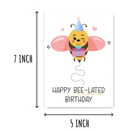 SNHDesign Happy Bee-Lated Birthday Card - Happy Birthday Card - Bee Birthday Card - Belated Birthday Card - Cute Bee Card - Greeting Card - Greeting Card