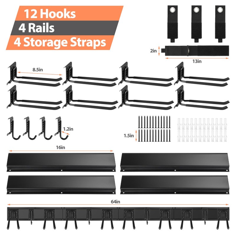 Waturis Garage Organizer - 64 Inch Wall Mount Tool Storage,