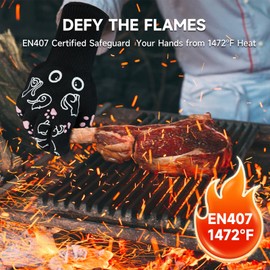 BBQ Gloves - 1472℉ Heat Resistant Grilling Cooking Oven Gloves with Fingers, 1 Pair Cat