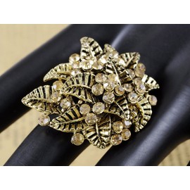 Alilang Golden Tone Topaz Cluster Flower Leaf Bouquet Stretchy Adjustable Ring