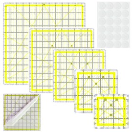 Quilting Rulers,5 Square Quilting Ruler Quilting Templates(3.5",5", 8",10",12.5"),Quilting Rulers Acrylic Rulers Fabric Cutting Ruler with Non-Slip Rings for Quilting and Sewing(Yellow)