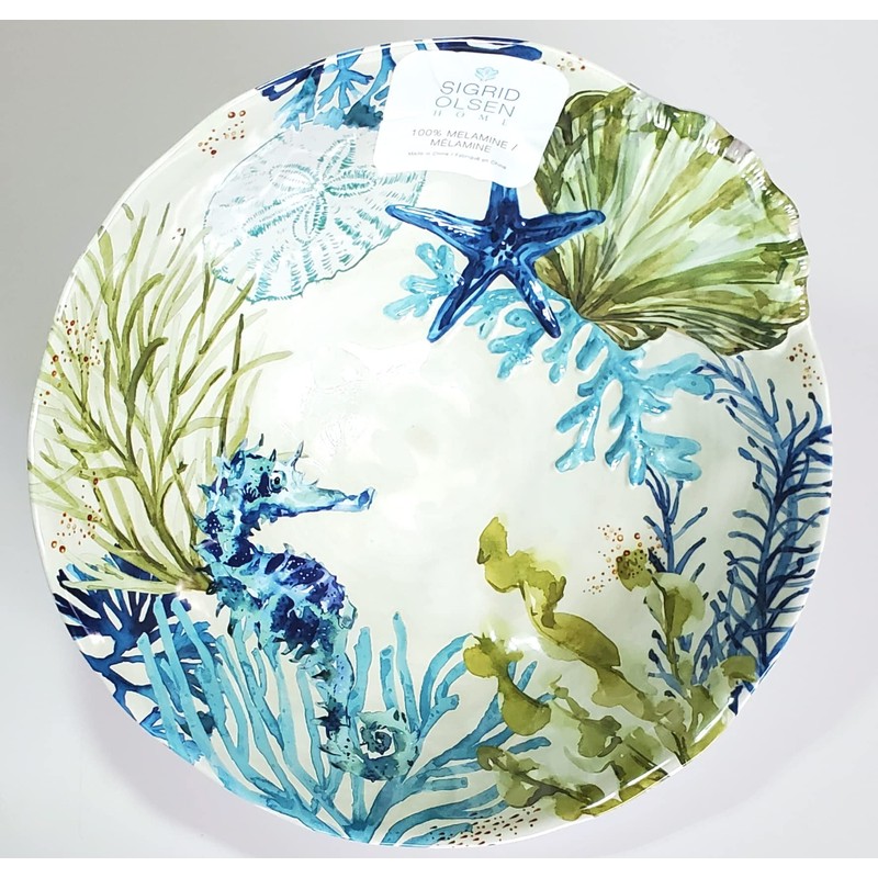 Sigrid Olsen Green Blue Coral Reef Melamine with Seahorse, Starfish