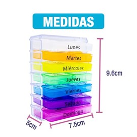 Pastillero Semanal para Medicamentos En Español Portátil Lunes a Viernes de 4 tomas por día Desayuno/Comida/Cena/Noche Sistema Braille