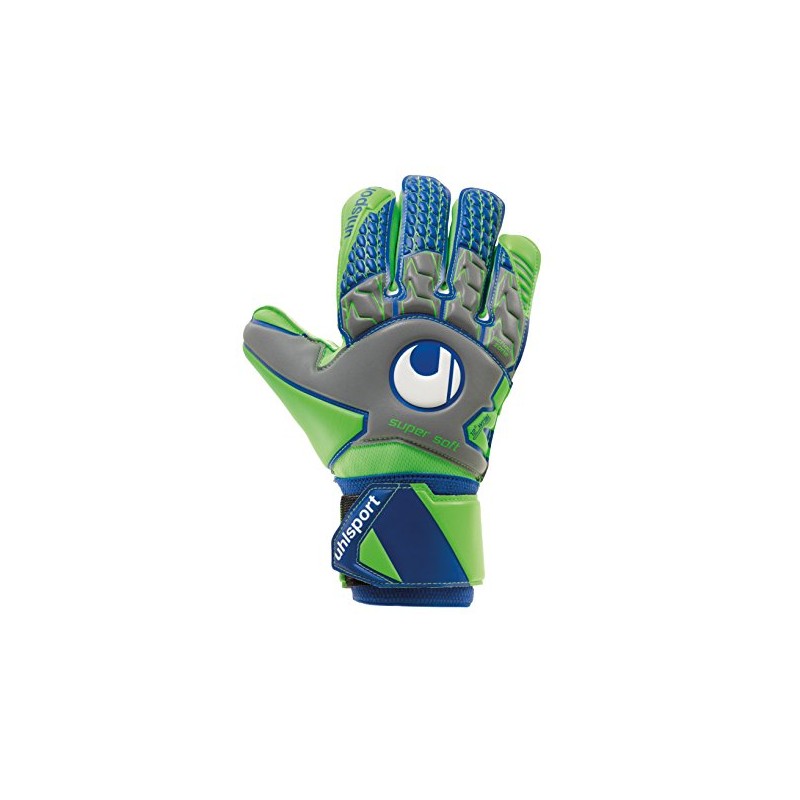 uhlsport Tensiongreen Supersoft Goalkeeper Gloves Men's, Dark Grey/Fluo Green/Marin, 8.5
