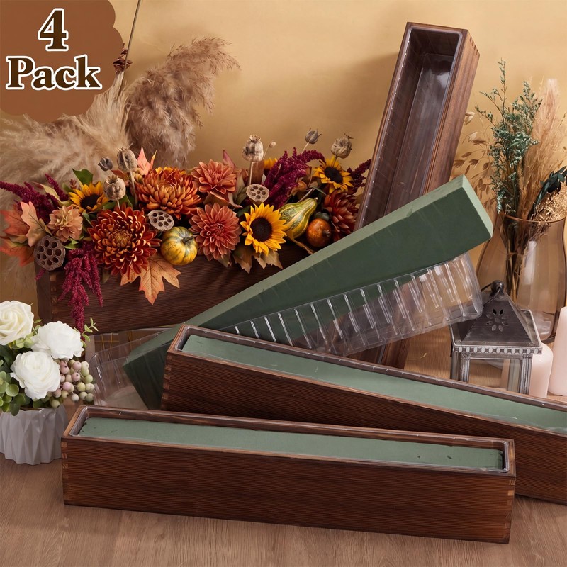 4 Set Rectangle Wooden Planters, 24 x 4 Inch Wood