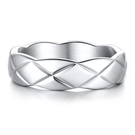 [FindChic] Quilted Ring, Women's, Men's Ring, Stainless Steel, Thick, 0.2 inch (6 mm), Simple, Stylish, Adult, Pairing, Single Item, Couple, Accessory, No. 14, stainless-steel