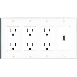 RiteAV HDMI Wall Plate 4 Gang with 3 x 15A Duplex Power Outlets