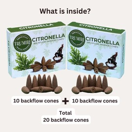TRUMIRI Citronella Backflow Incense Cones - 20 Cones, 2 Packs of 10, Waterfall Incense Cones