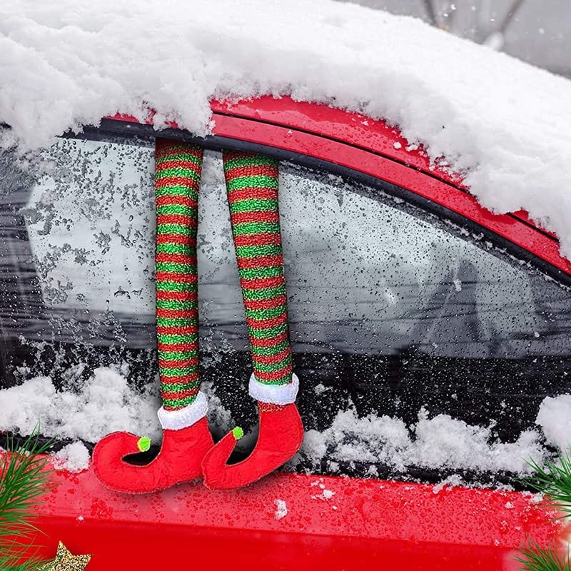 Funny Christmas Elf Leg Decorations: Novelty Car Leg Hangers, Festive,