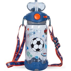Botella de agua para niños y niñas, 22 onzas sin BPA, botella deportiva con pajita/cordón, apertura a prueba de fugas, tapa abatible para escuela y viajes