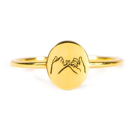 STORYJEWELLERY Pinky Promise Ring for Friends, 925 Sterling Silver Friendship Ring for Best Friends, Ride or Die Ring, BFF Statement Ring, Sisters Ring for Besties (gold 06)